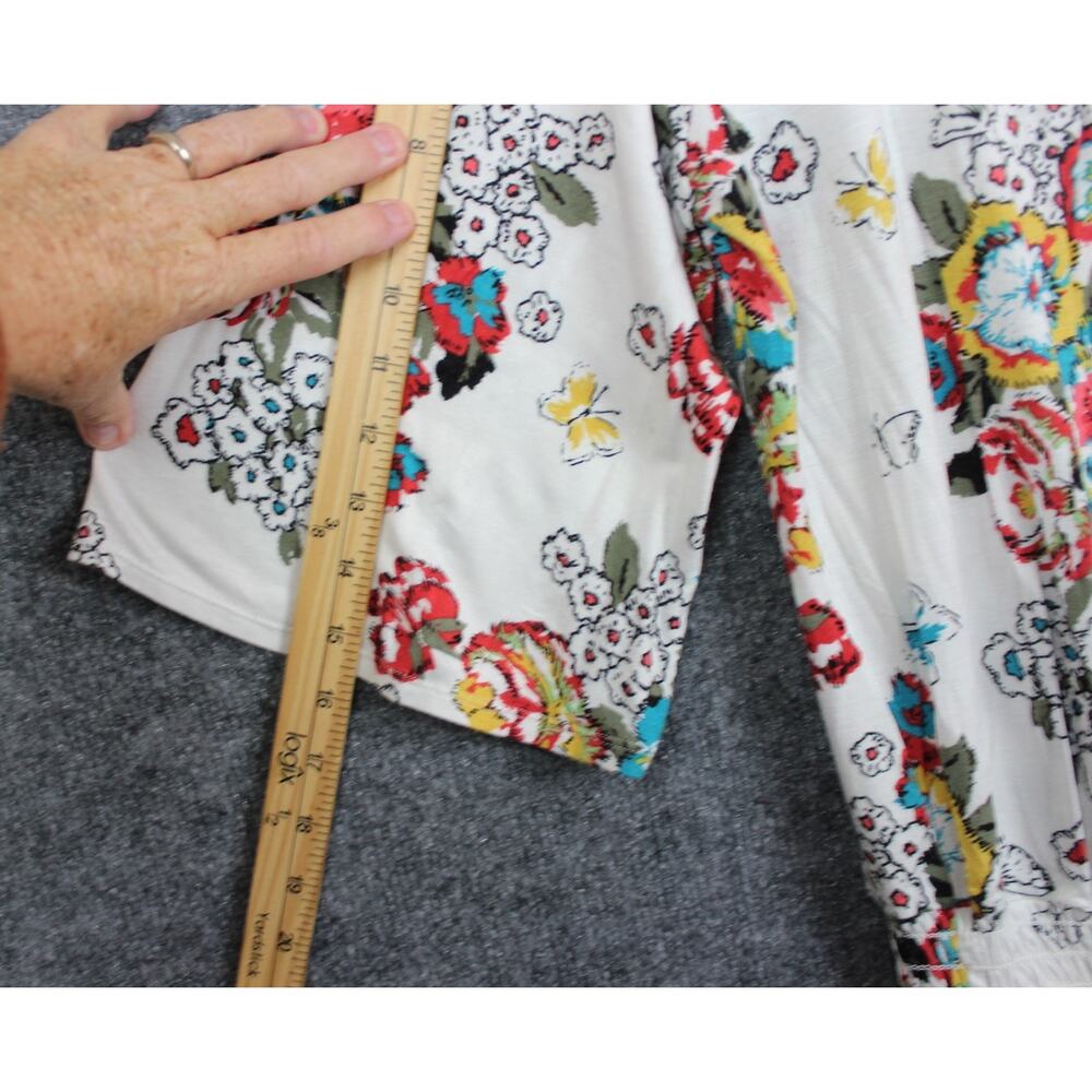 American Rag Cie blouse Size M White W Floral Print Synched Waist - Picture 6 of 9